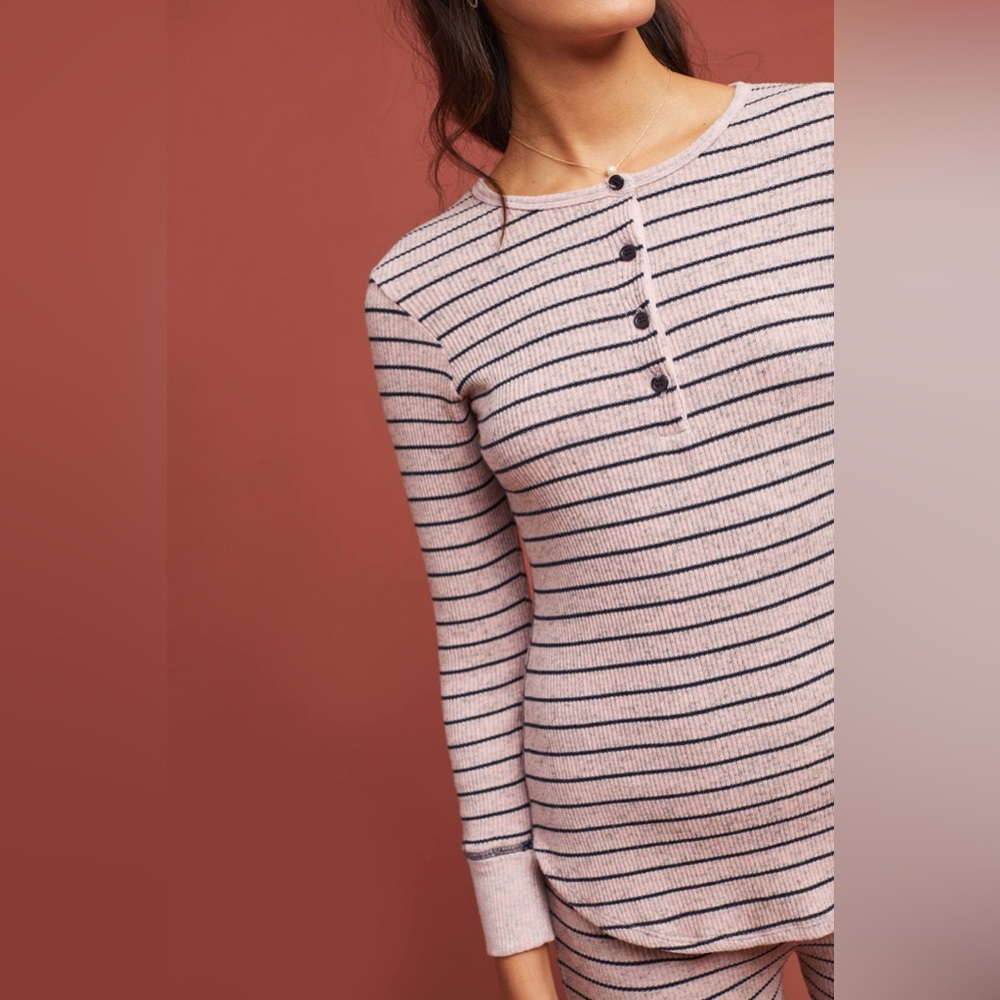 Sundry Striped Henley Sleep Top Long Sleeve Gray Black 3 - Picture 3 of 6